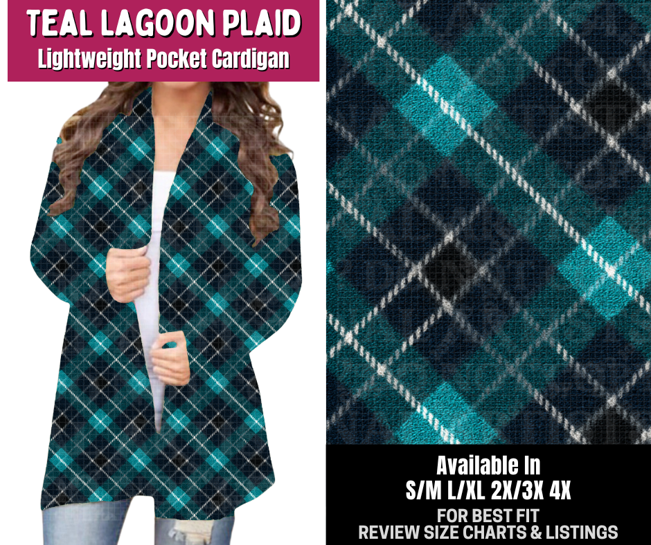 Preorder! Closes 8/6. ETA Nov. Teal Lagoon Plaid Pocket Cardigan