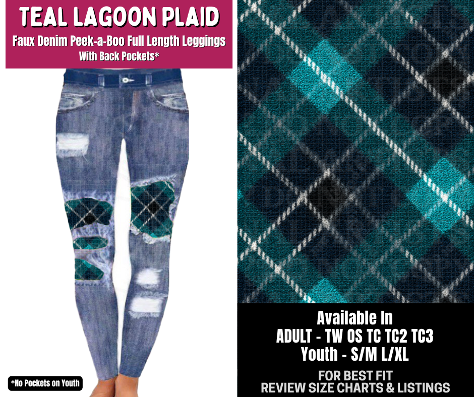 Preorder! Closes 8/6. ETA Nov. Teal Lagoon Plaid Full Length Faux Denim Peekaboo