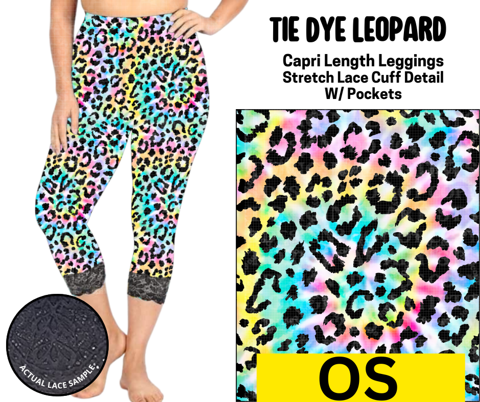 Tie Dye Leopard Lace Cuff Capris w/ Pockets