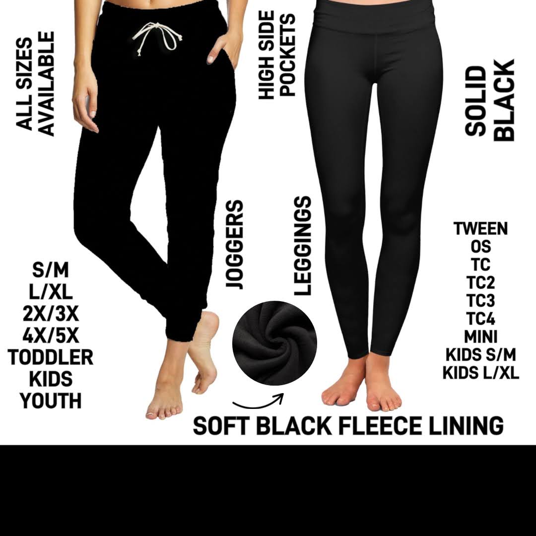 RTS - Solid Black Fleece-Lined Leggings with High Side Pockets