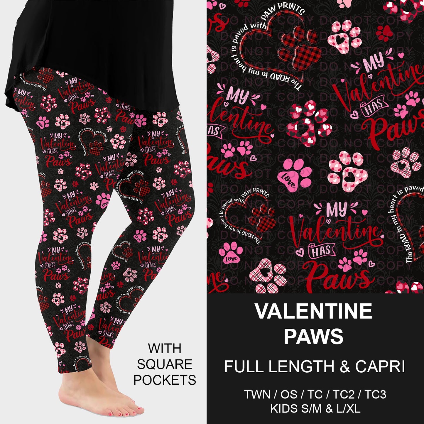 B263 - Preorder Valentine Paws Leggings w/ Pockets (Closes 11/30. ETA: late Jan.)