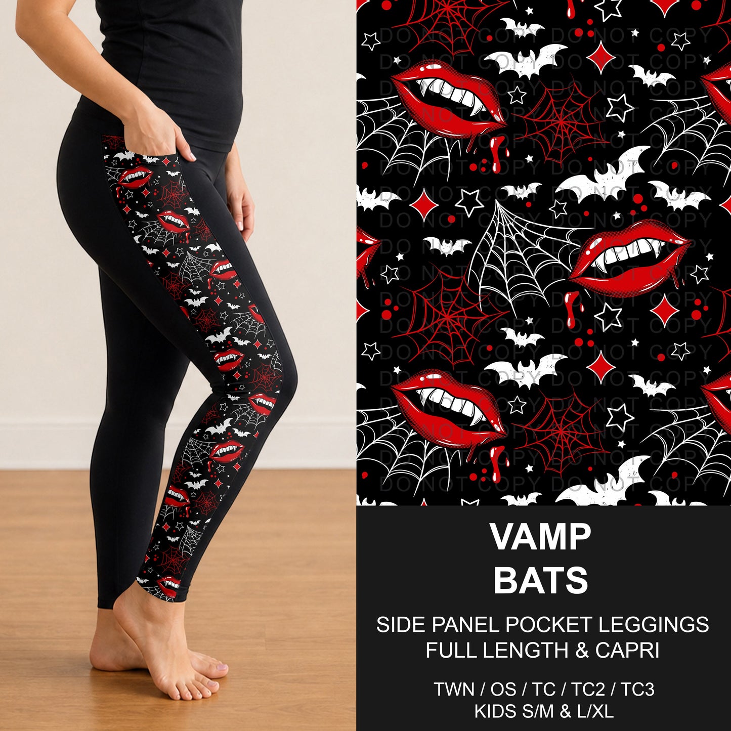 B305 - Preorder Vamp Bats Side Panel Pocket Leggings (Closes 8/02. ETA: early Oct.)