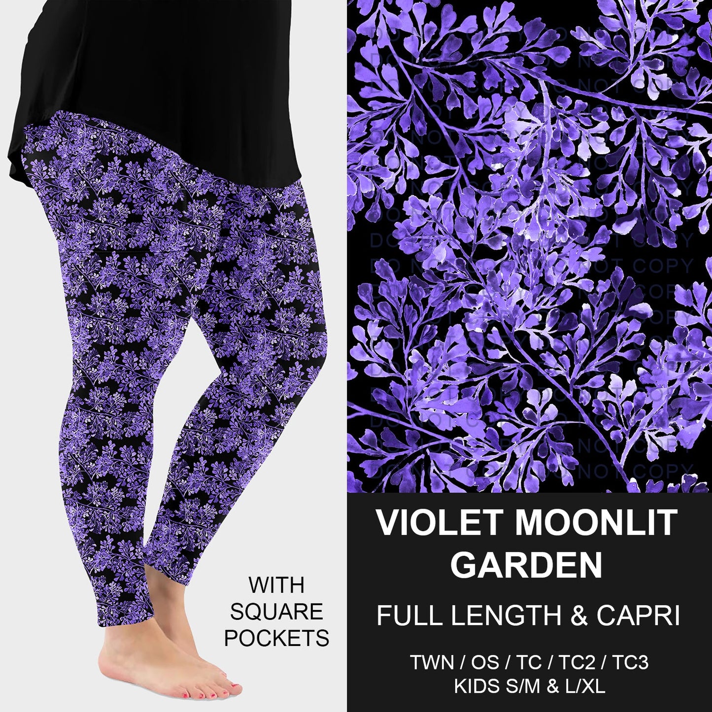 B262 - Preorder Violet Moonlit Garden Leggings w/ Pockets (Closes 11/23. ETA: late Jan.)