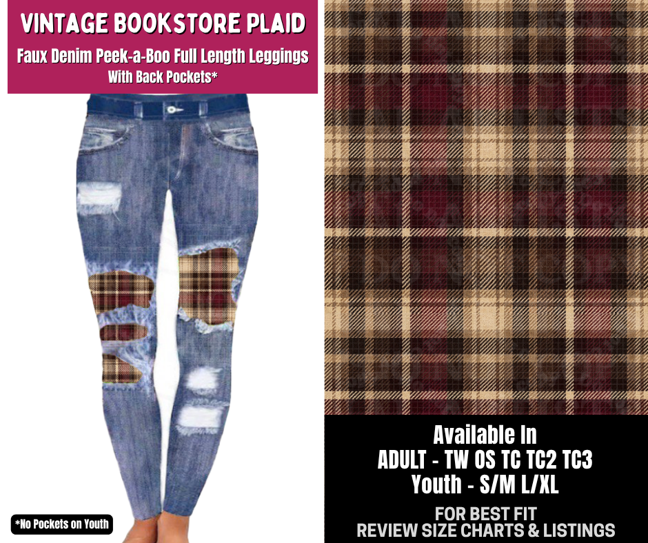 Preorder! Closes 8/6. ETA Nov. Vintage Bookstore Plaid Full Length Faux Denim Peekaboo
