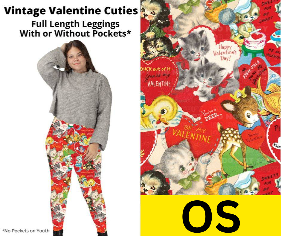 Vintage Valentine Cuties Full Length Leggings w/ Pockets