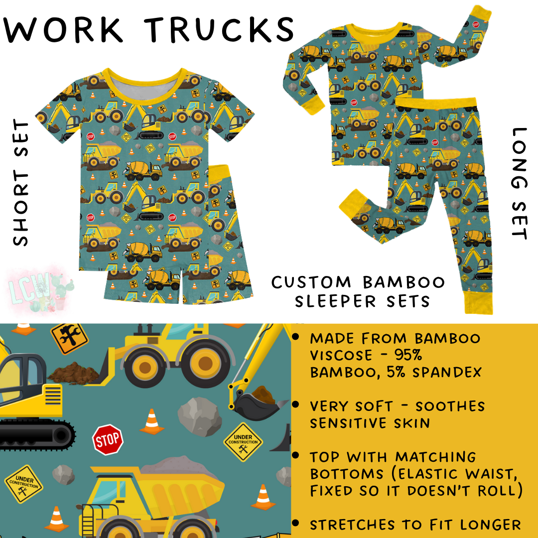 Ready To Ship - Work Trucks Bamboo Long Sleeper Set - 5T