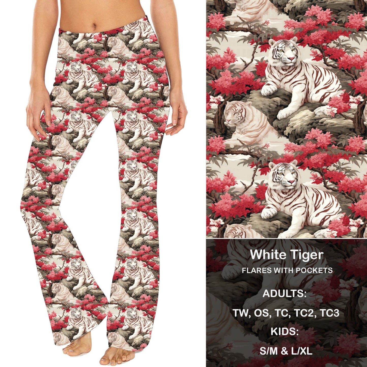 White Tiger- Yoga Flares with Pockets