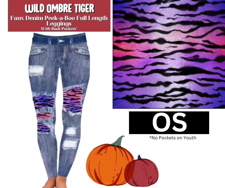 Wild Ombre Tiger Faux Denim Full Length Peekaboo Leggings