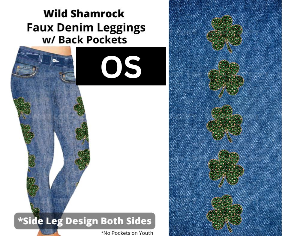 Wild Shamrock Full Length Faux Denim w/ Side Leg Designs
