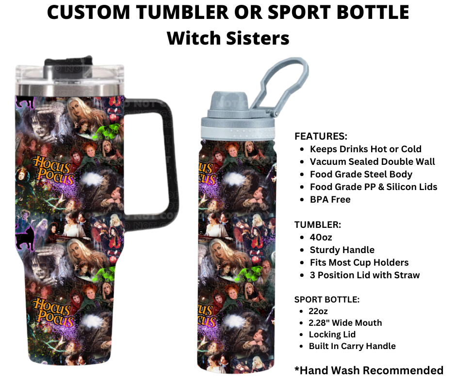 Witch Sisters Custom Tumbler or Sport Bottle - Alonna's Legging Land