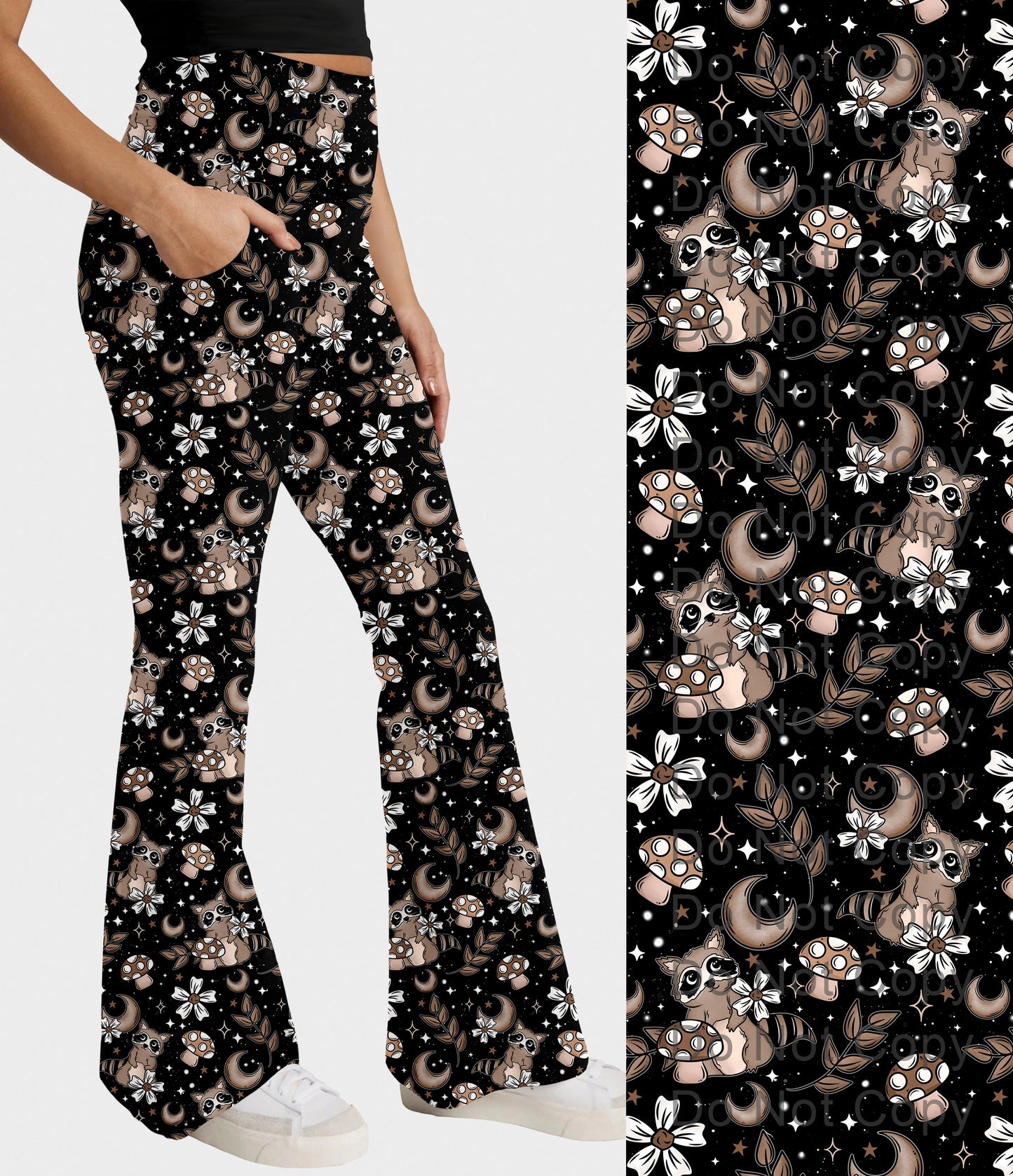 RTS - Woodland Raccoon Flare Leggings w/ Pockets