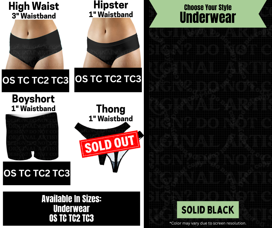 Solid Black Hipster, High Waist, Boyshort Underwear