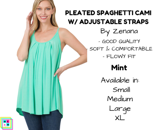 Pleated Spaghetti Strap Cami - Mint