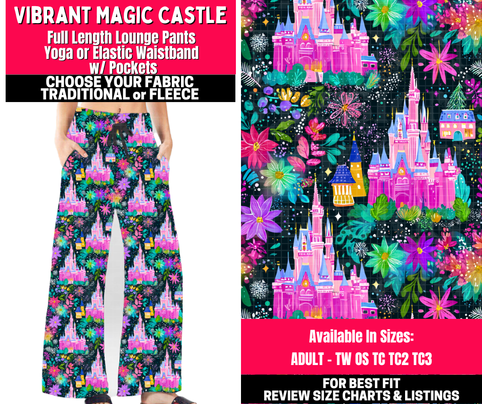 Preorder! Closes 10/23. ETA Jan. Vibrant Magic Castle Lounge Pants Choose Fleece or Traditional