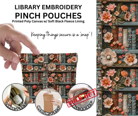 Library Embroidery Pinch Pouches - Alonna's Legging Land