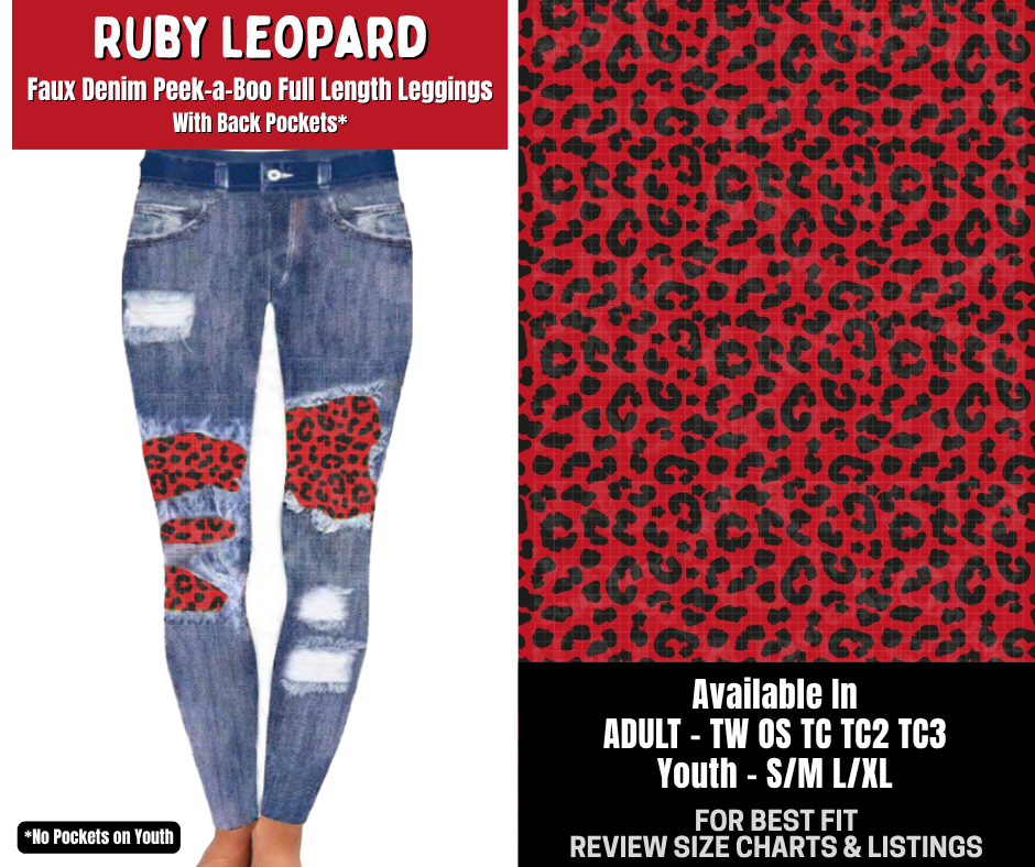 Preorder! Closes 10/26. ETA Jan. Ruby Leopard Full Length Faux Denim Peekaboo