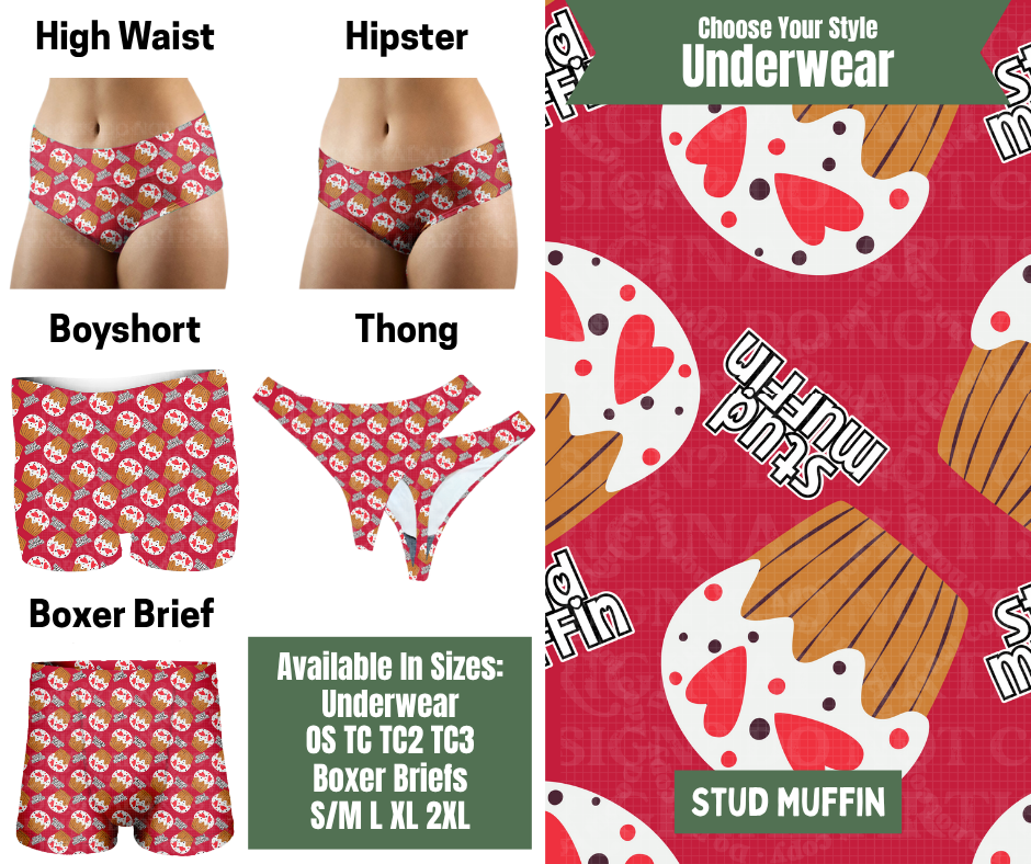 Preorder! Closes 11/24. ETA Jan. Stud Muffin Hipster, High Waist, Boyshort, & Thong Underwear & Boxer Briefs