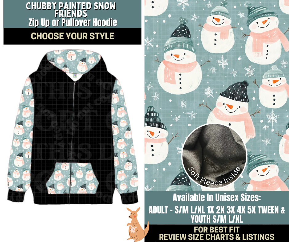Preorder! Closes 10/2. ETA Dec. Chubby Painted Snow Friends Zip-Up or Pullover Hoodie
