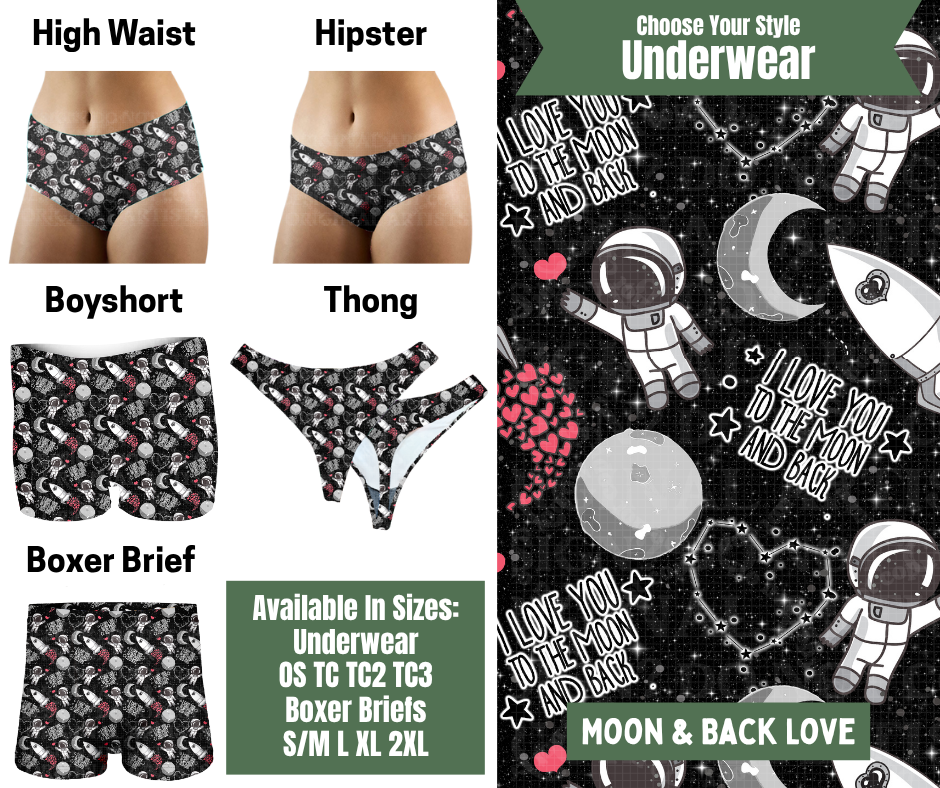 Preorder! Closes 11/24. ETA Jan. Moon & Back Love Hipster, High Waist, Boyshort, & Thong Underwear & Boxer Briefs
