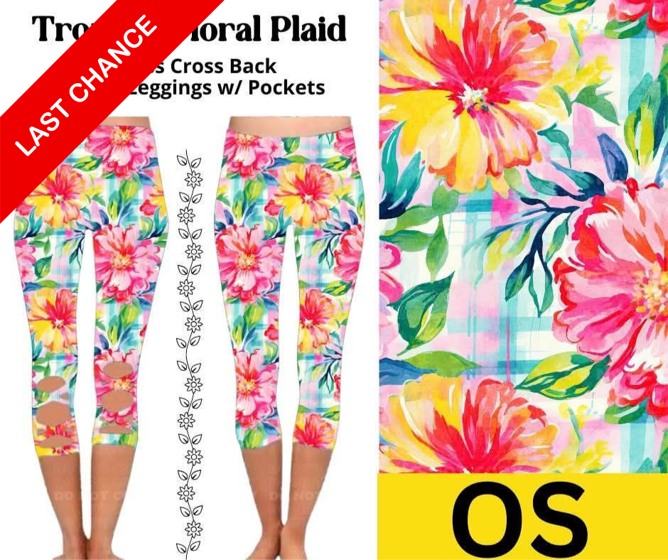Tropical Floral Plaid Criss Cross Capri w/ Pockets