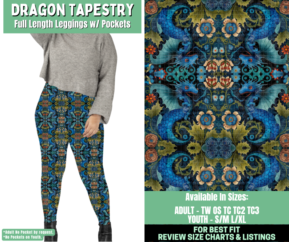 Preorder! Closes 1/7. ETA March. Dragon Tapestry Full Length Leggings w/wo Pockets