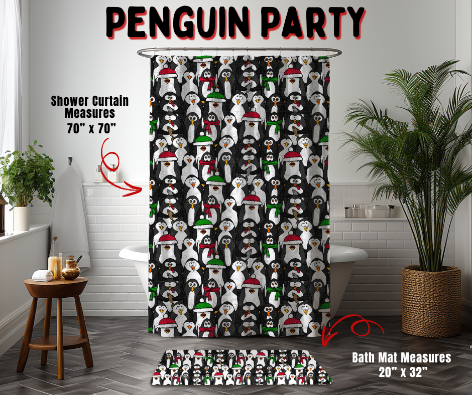 Preorder! Closes 9/2. ETA Dec. Penguin Party Custom Shower Curtain and/or Bath Mat