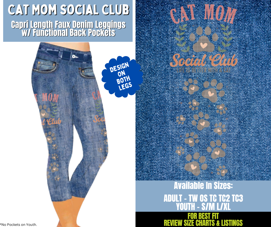 Preorder! Closes 12/15. ETA March. Cat Mom Social Club Capri Leggings w/ Side Leg Designs