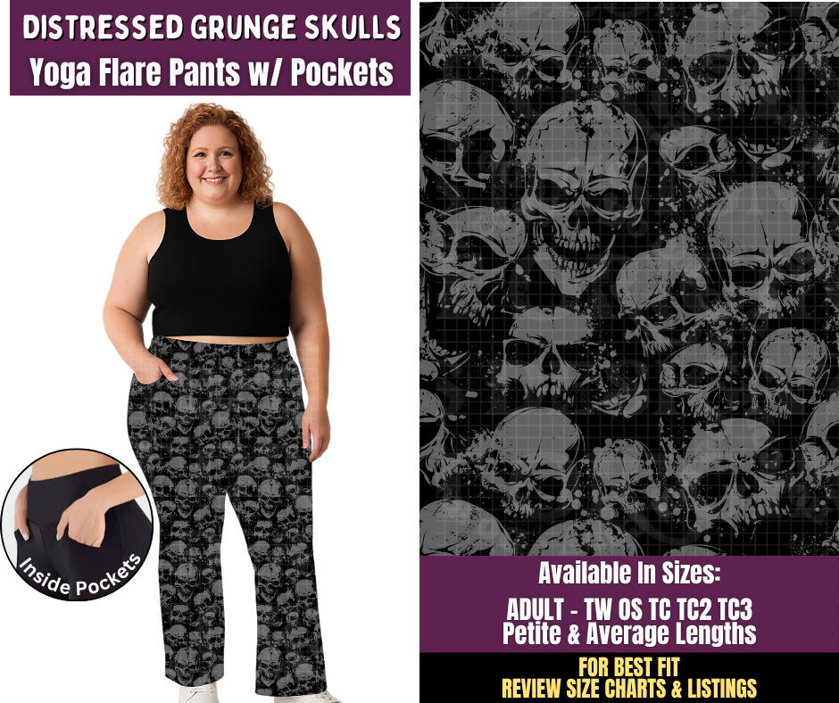 Preorder! Closes 11/4. ETA Feb. Distressed Grunge Skulls Yoga Flare Pants