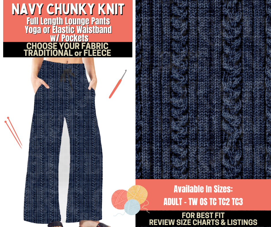 Preorder! Closes 10/1. ETA Dec. Navy Chunky Knit Lounge Pants Choose Fleece or Traditional