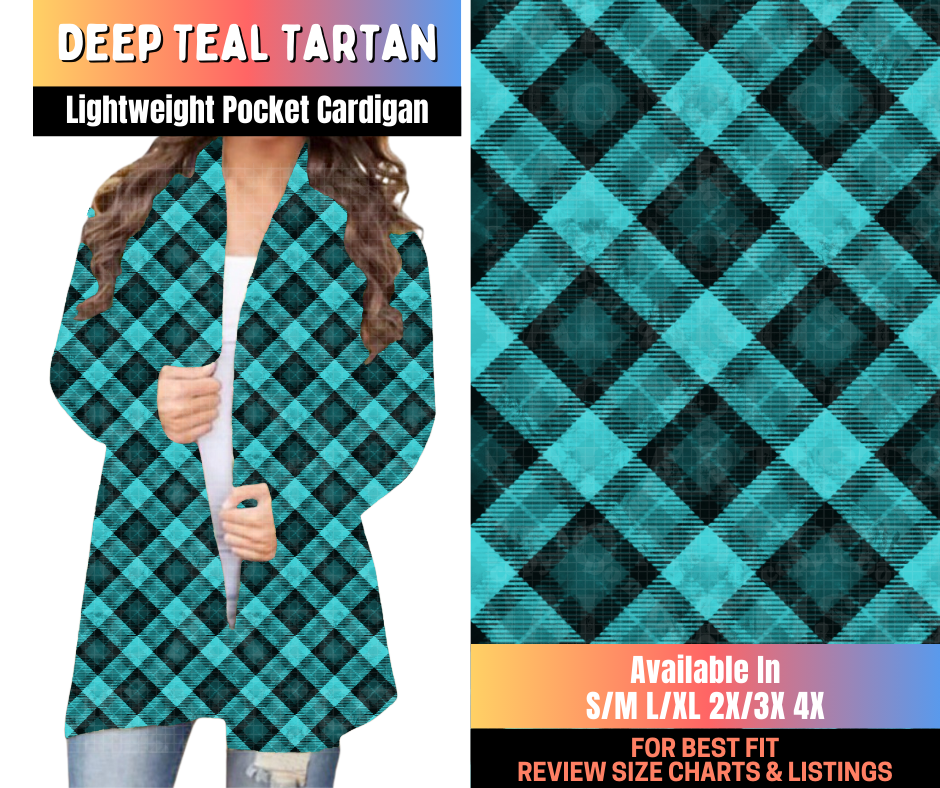 Preorder! Closes 10/16. ETA Jan. Deep Teal Tartan Pocket Cardigan