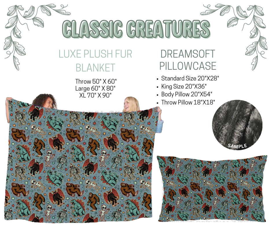 Preorder! Closes 10/9. ETA Dec. Classic Creatures Luxe Plush Fur Blanket and/or DreamSoft Pillowcase