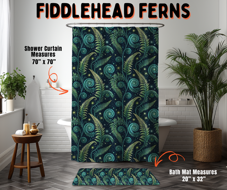 Preorder! Closes 6/10. ETA Sept. Fiddlehead Ferns Custom Shower Curtain and/or Bath Mat