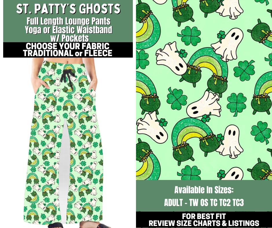 Preorder! Closes 12/4. ETA Feb. St. Patty's Ghosts Lounge Pants Choose Fleece or Traditional