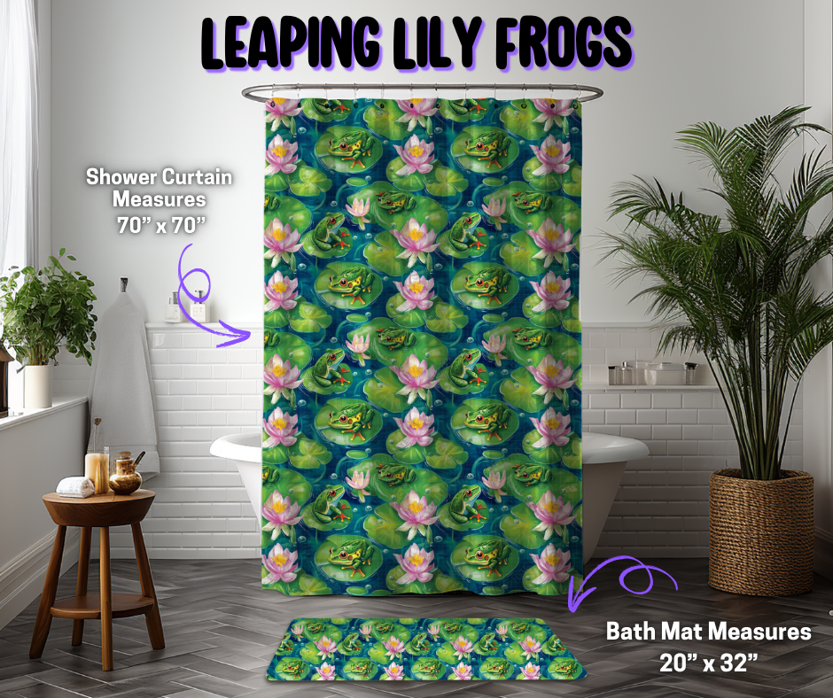 Preorder! Closes 12/8. ETA March. Leaping Lily Frogs Custom Shower Curtain and/or Bath Mat