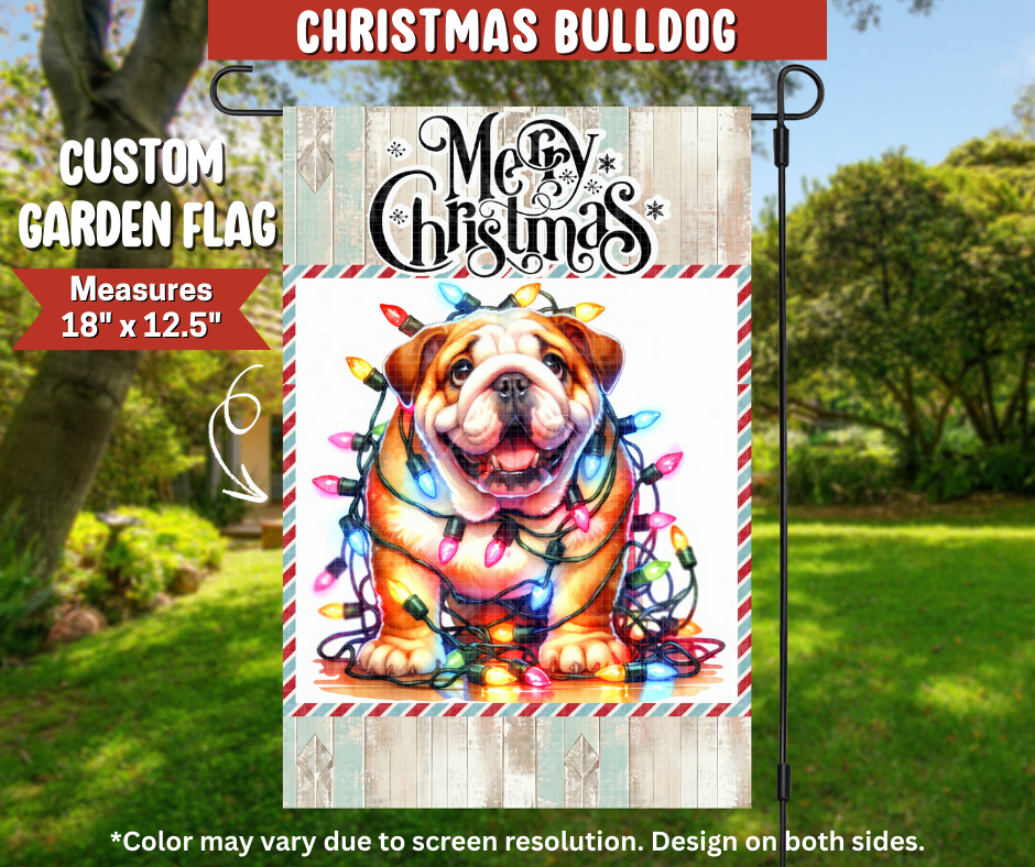 Preorder! Closes 9/22. ETA Dec. Christmas Bulldog Garden Flag