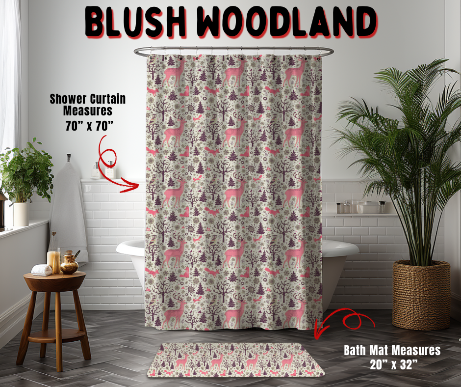 Preorder! Closes 9/2. ETA Dec. Blush Woodland Custom Shower Curtain and/or Bath Mat