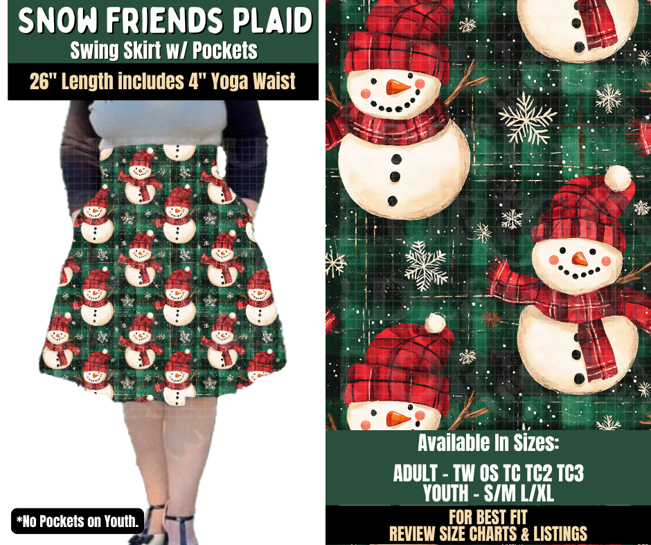 Preorder! Closes 8/12. ETA Nov. Snow Friends Plaid Swing Skirt