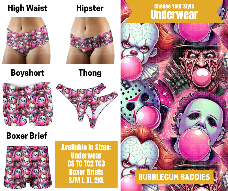 Preorder! Closes 10/28. ETA Jan. Bubblegum Baddies Hipster, High Waist, Boyshort, & Thong Underwear & Boxer Briefs