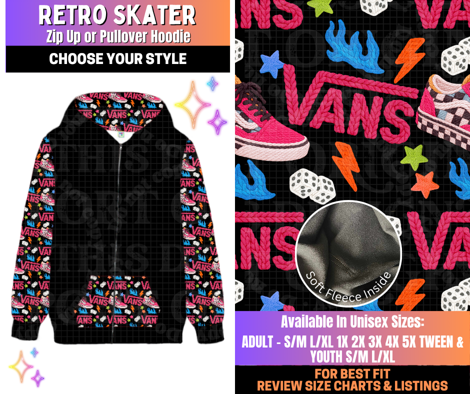 Preorder! Closes 12/10. ETA March. Retro Skater Zip-Up or Pullover Hoodie