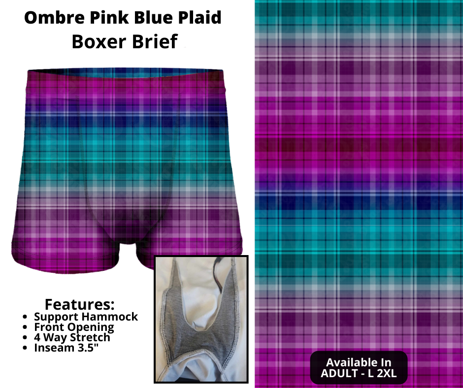 Ombre Pink Blue Plaid Boxer Briefs