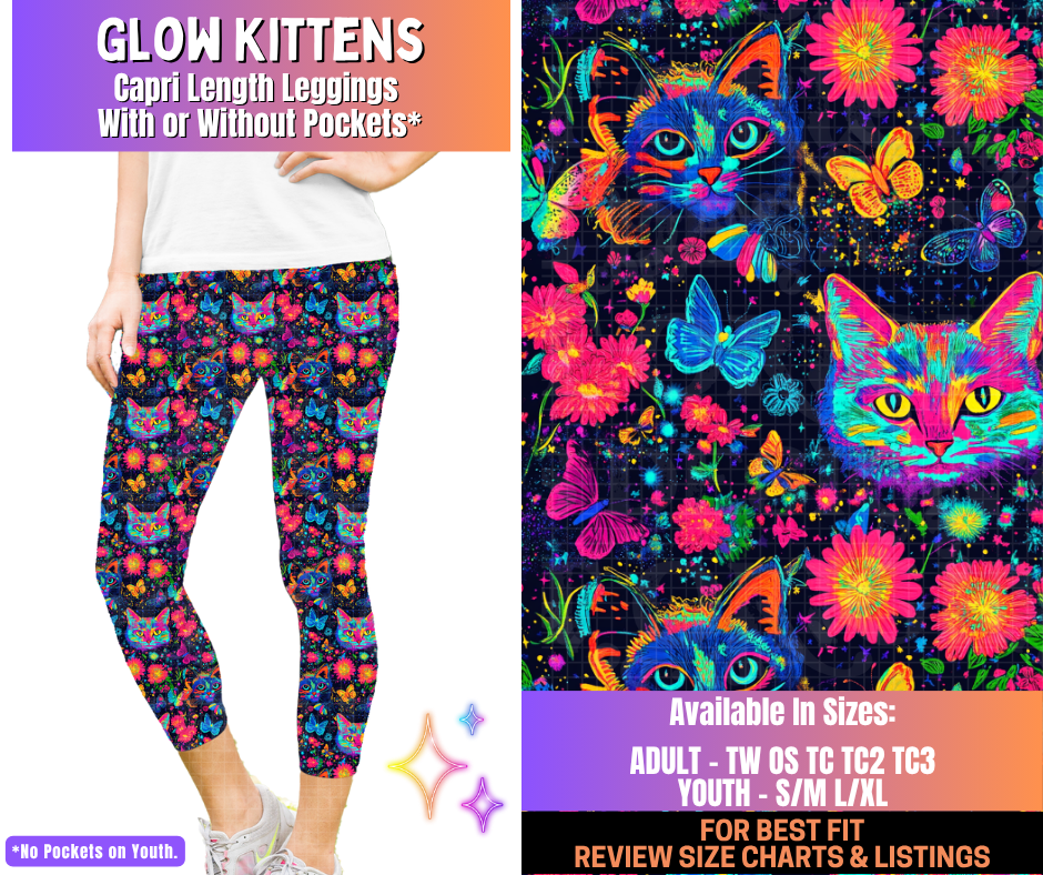 Preorder! Closes 12/10. ETA March. Glow Kittens Capri Length Leggings w/wo Pockets