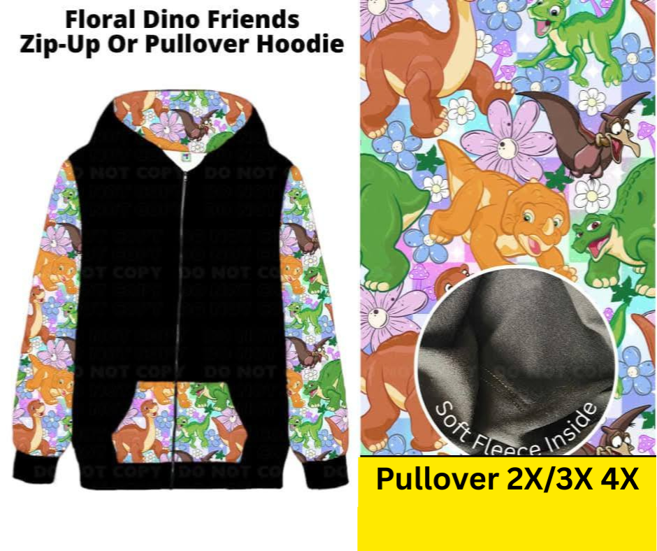 Floral Dino Friends Zip-Up or Pullover Hoodie