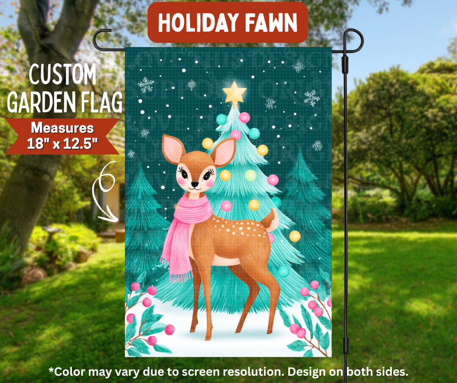 Preorder! Closes 8/10. ETA Nov. Holiday Fawn Garden Flag