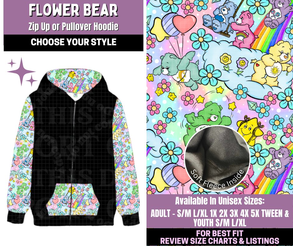 Preorder! Closes 1/14. ETA April. Flower Bear Zip-Up or Pullover Hoodie