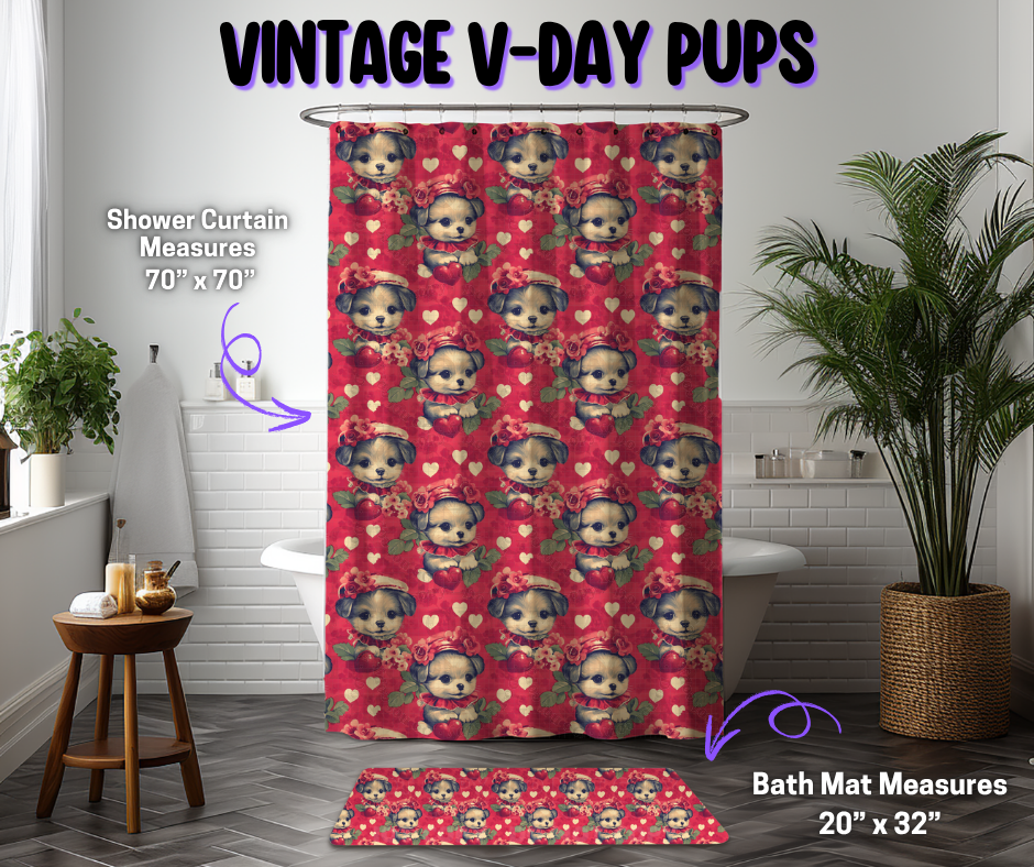 Preorder! Closes 12/8. ETA March. Vintage V-Day Pups Custom Shower Curtain and/or Bath Mat