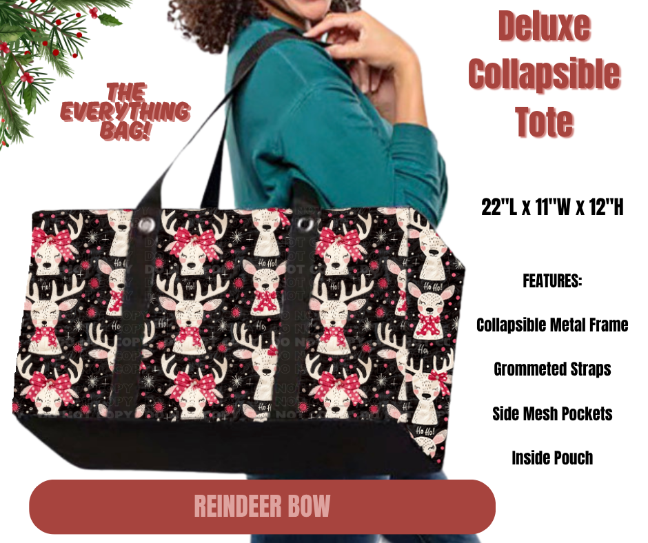 Preorder! Closes 9/1. ETA Dec. Reindeer Bow Collapsible Tote