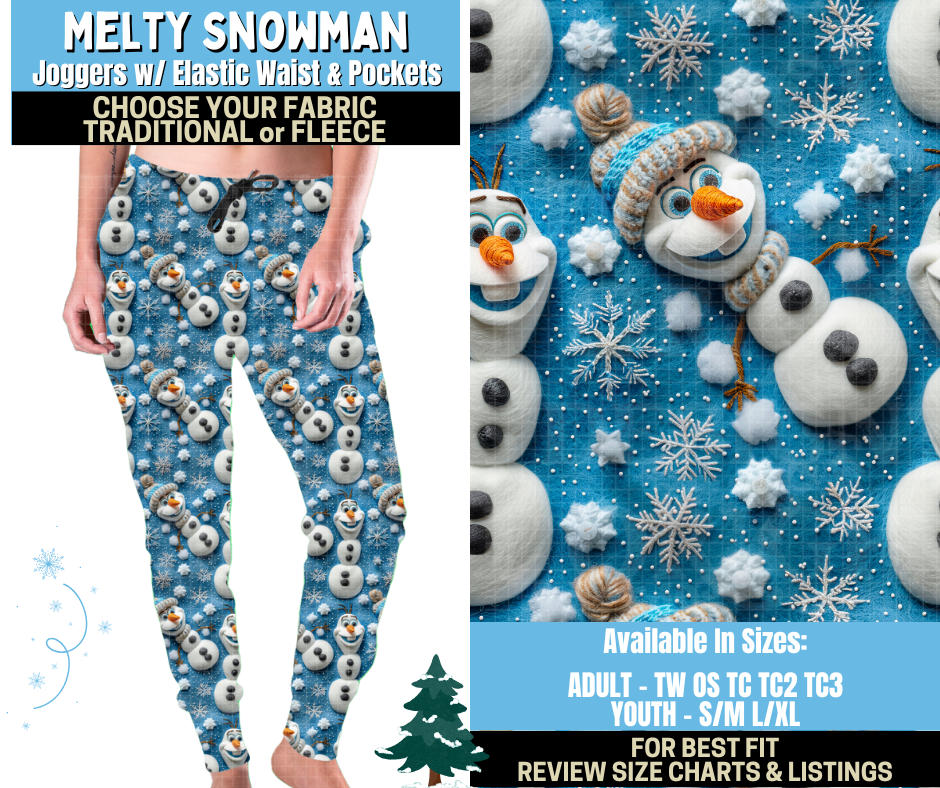 Preorder! Closes 8/28. ETA Nov. Melty Snowman Joggers Choose Fleece or Traditional