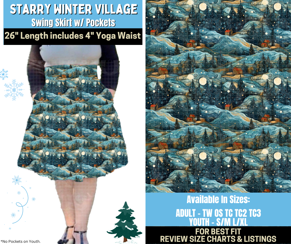Preorder! Closes 8/28. ETA Nov. Starry Winter Village Swing Skirt