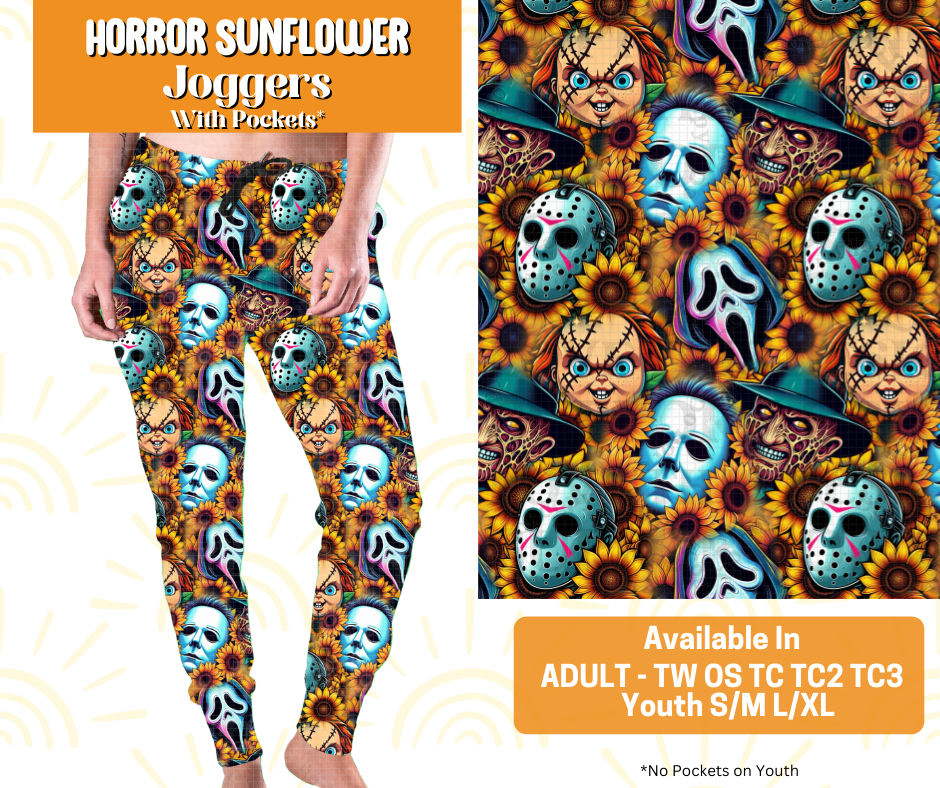 Preorder! Closes 5/16. ETA July. Horror Sunflower Joggers