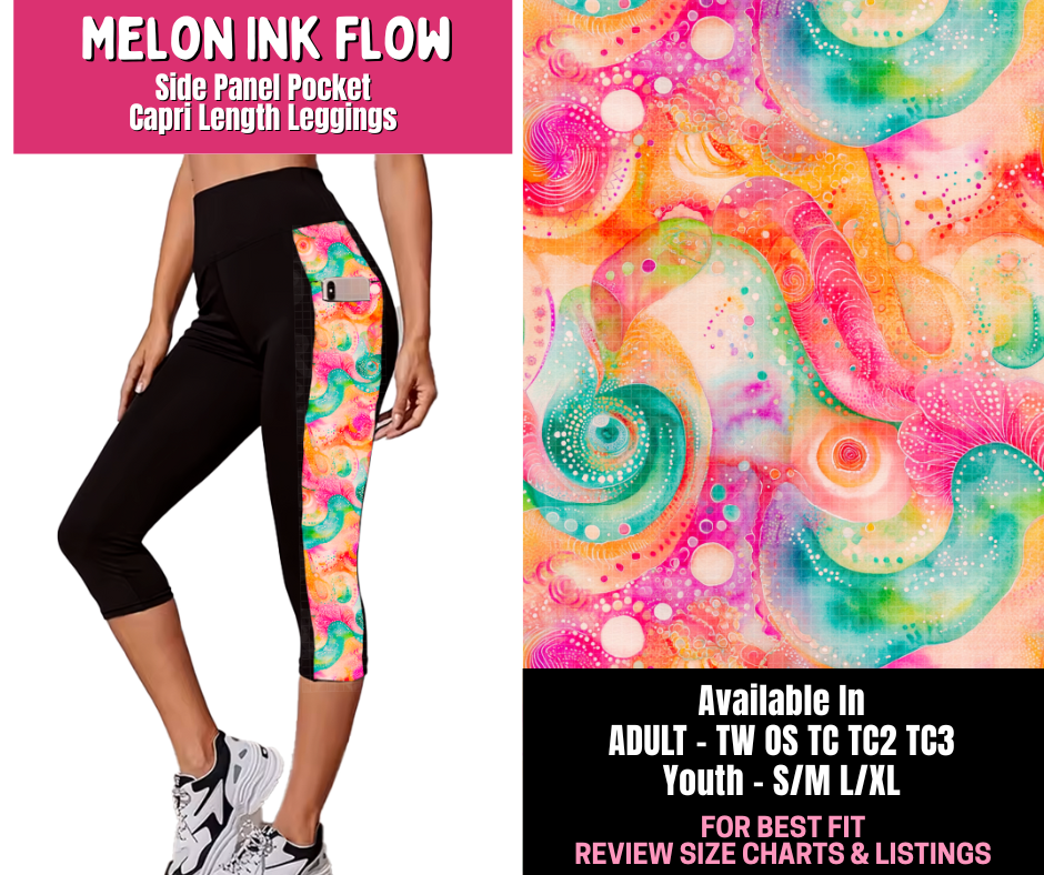 Preorder! Closes 1/1. ETA March. Melon Ink Flow Panel Pocket Capri Length Leggings
